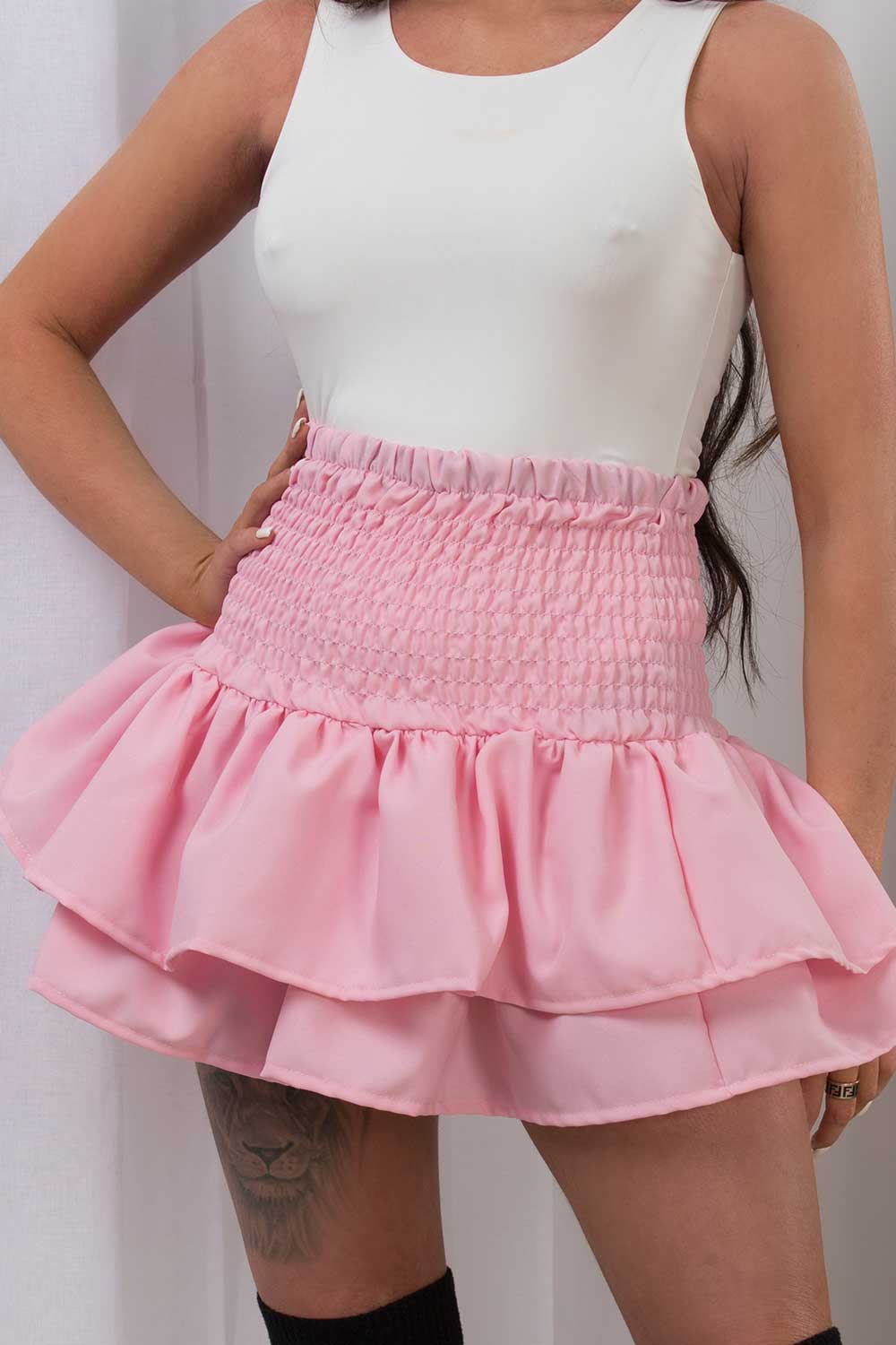 ruffle mini skirt pink