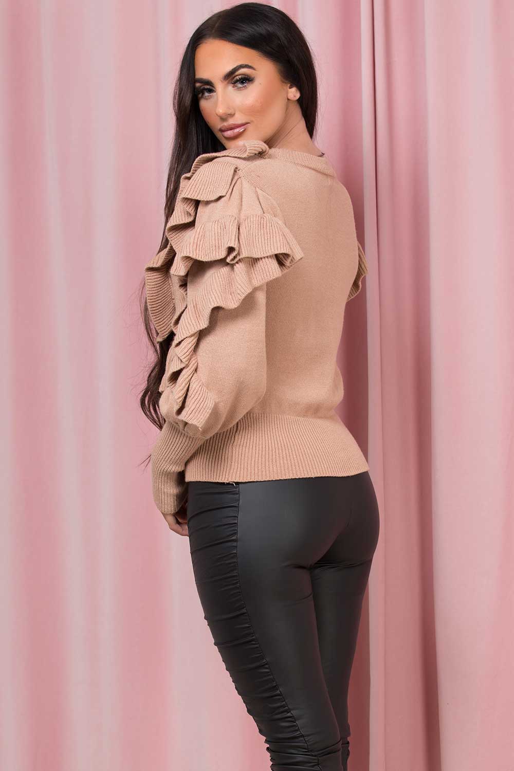 fine knit jumper with ruffle front