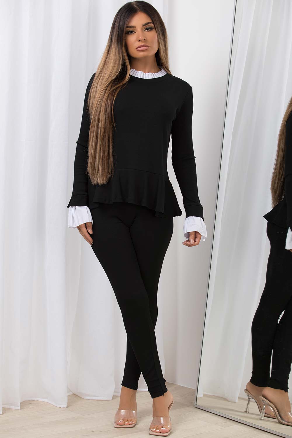 frill neck long sleeve jumper ribbed leggings co ord set