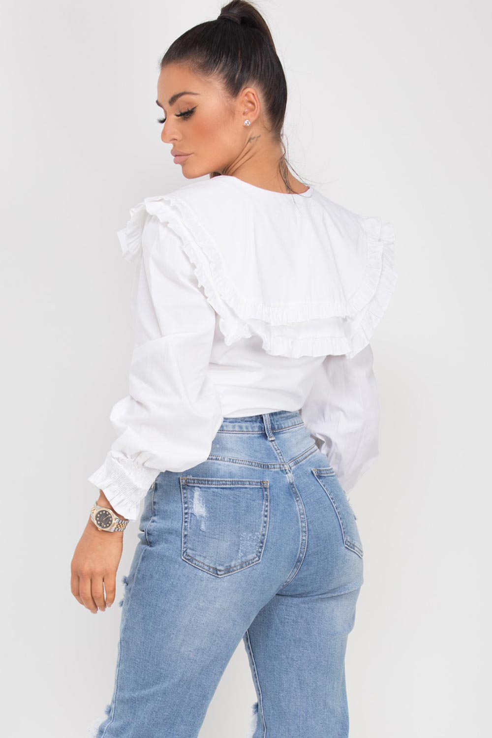 womens ruffle shoulder shirt
