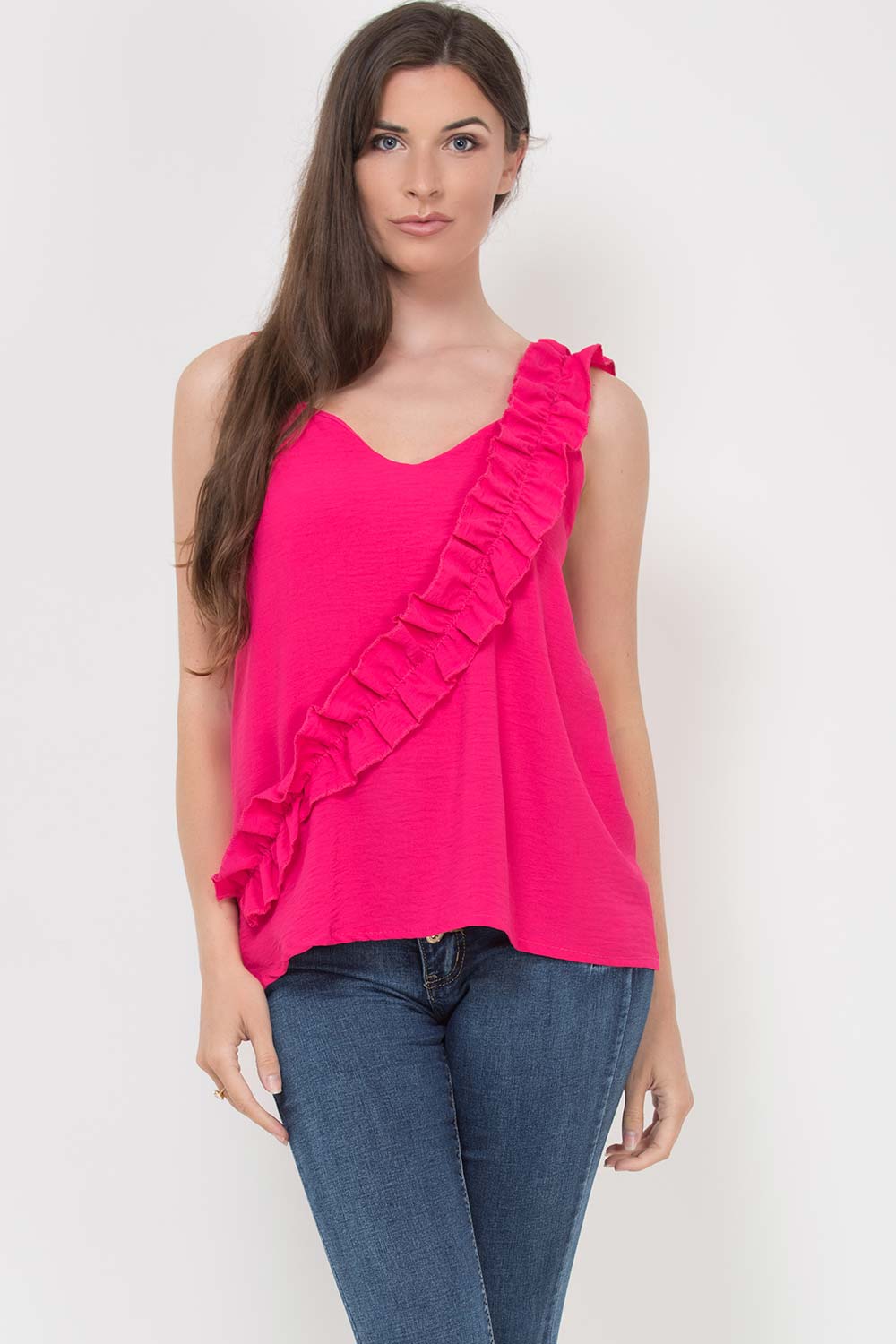 pink ruffle trim vest top