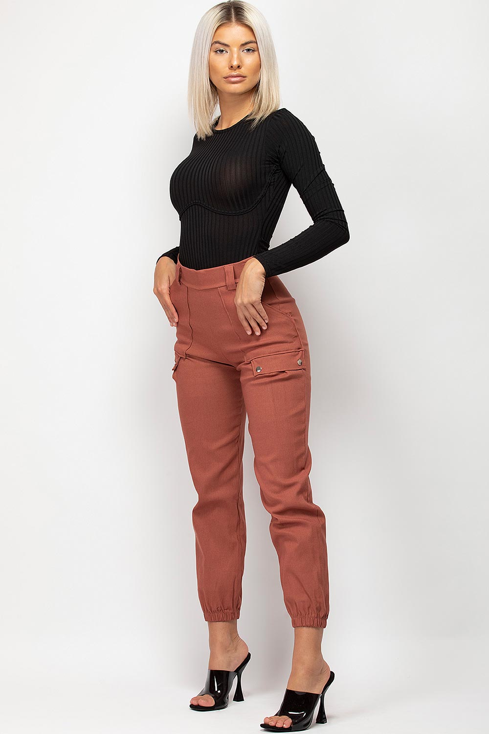 High Waisted Cargo Trousers Rust