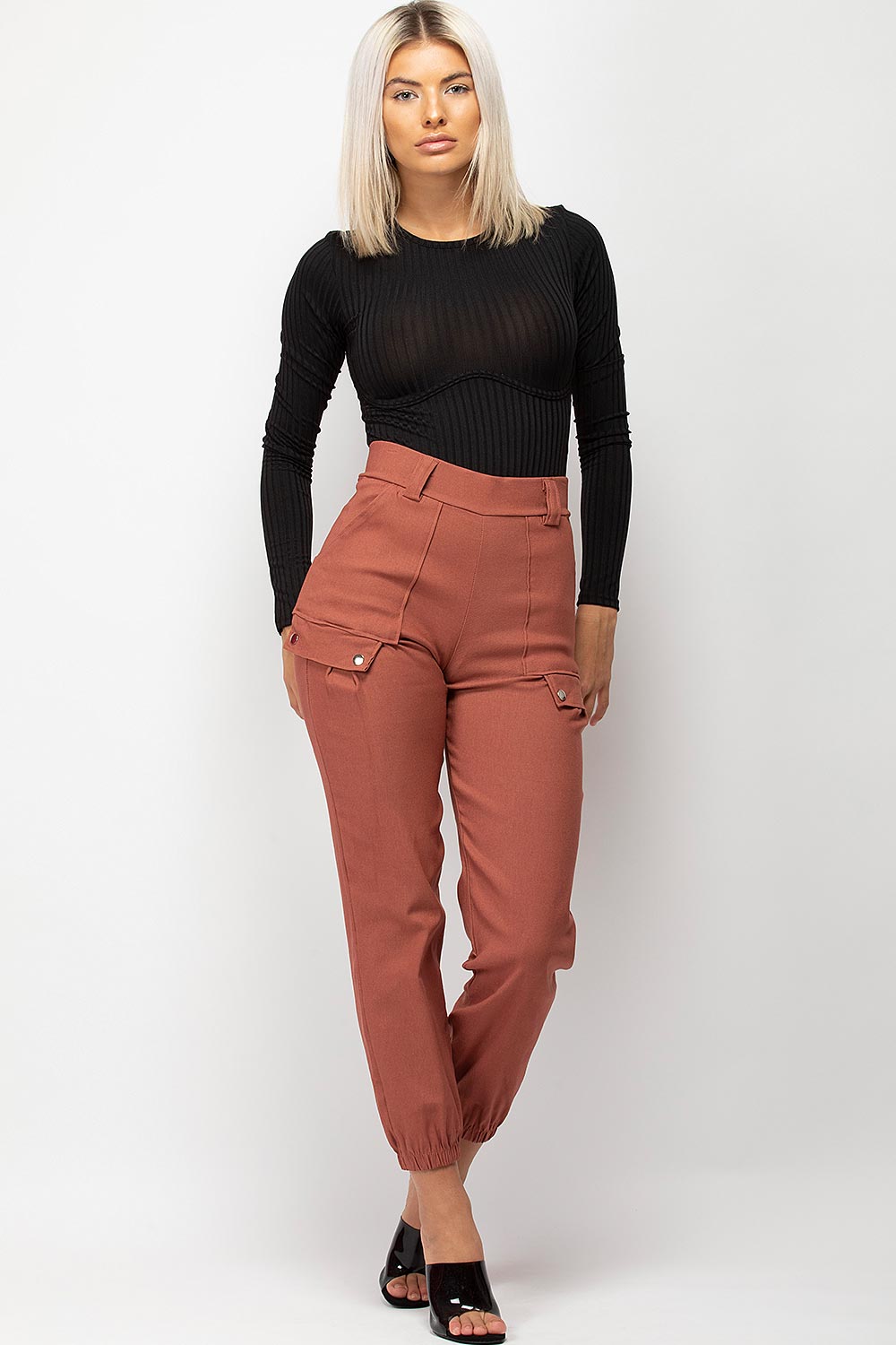 High Waisted Cargo Trousers Rust