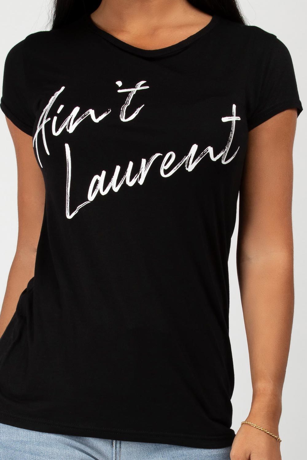 ain't laurent slogan top black