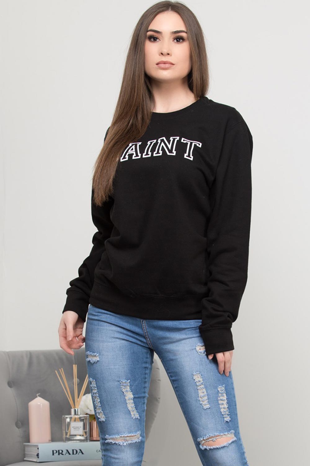 saint slogan black sweatshirt