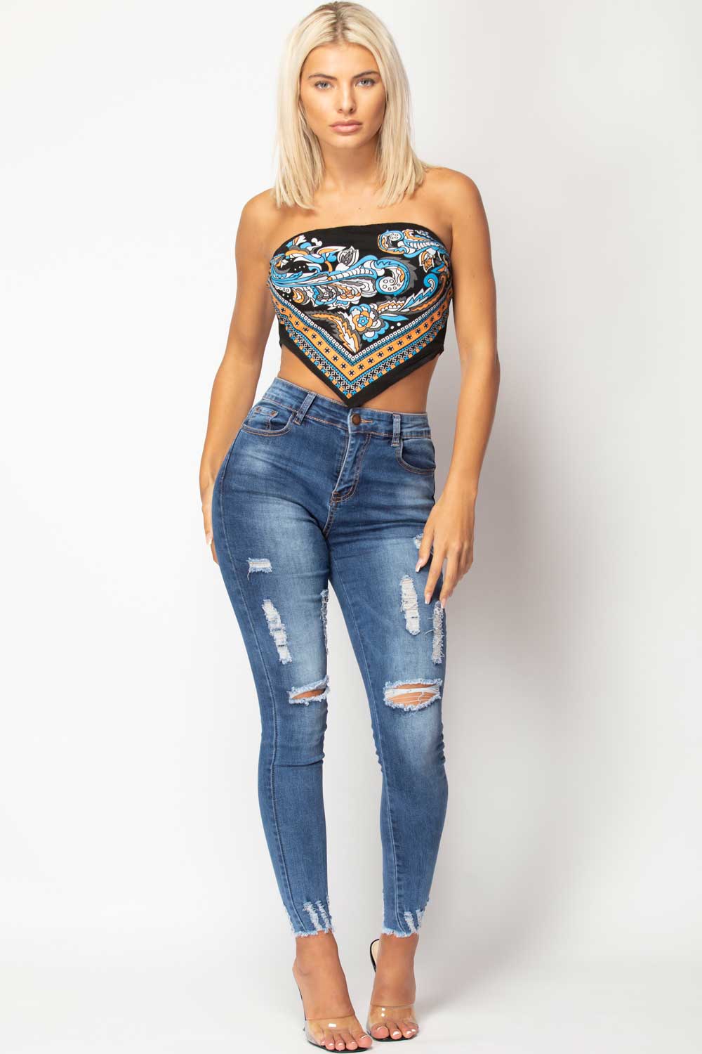 black scarf print bandana crop top