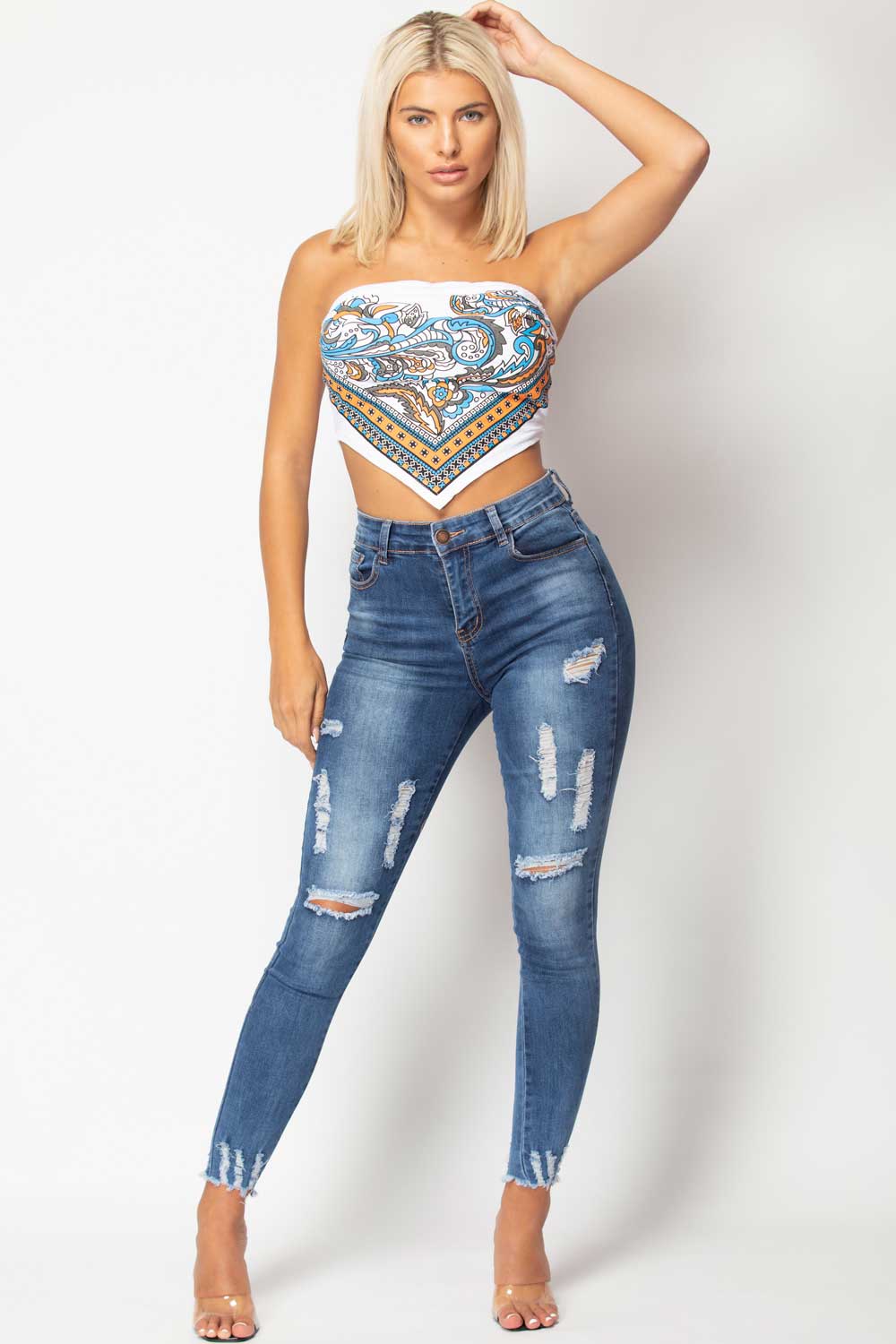 white bandana crop top