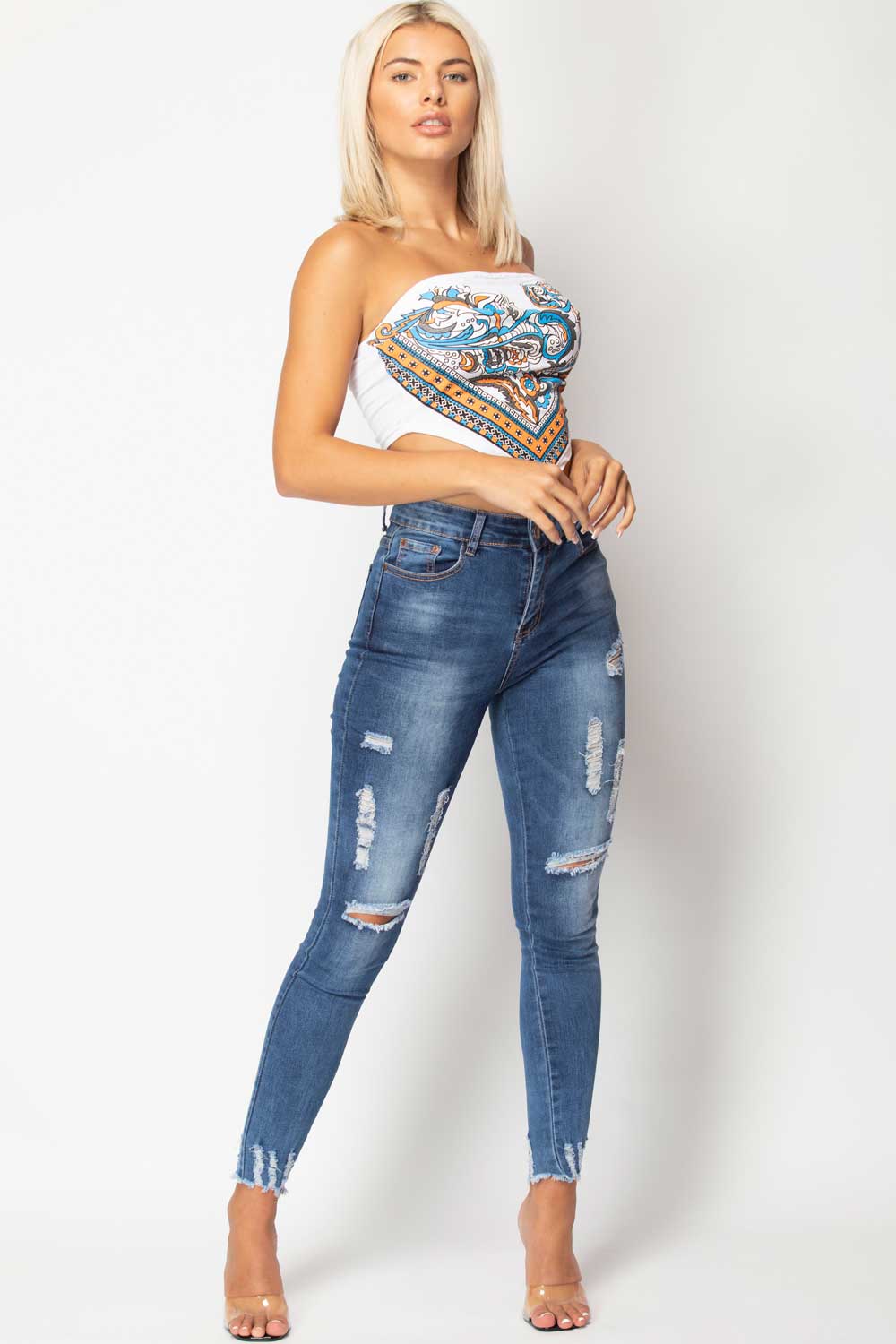 white bandana crop top