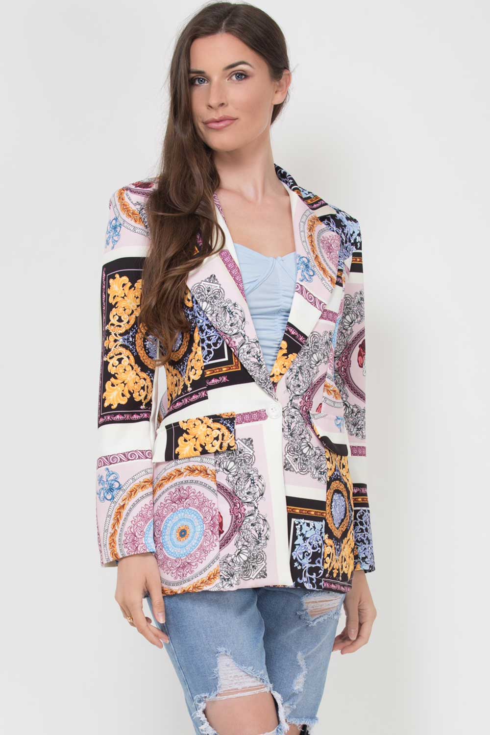scarf print blazer jacket uk