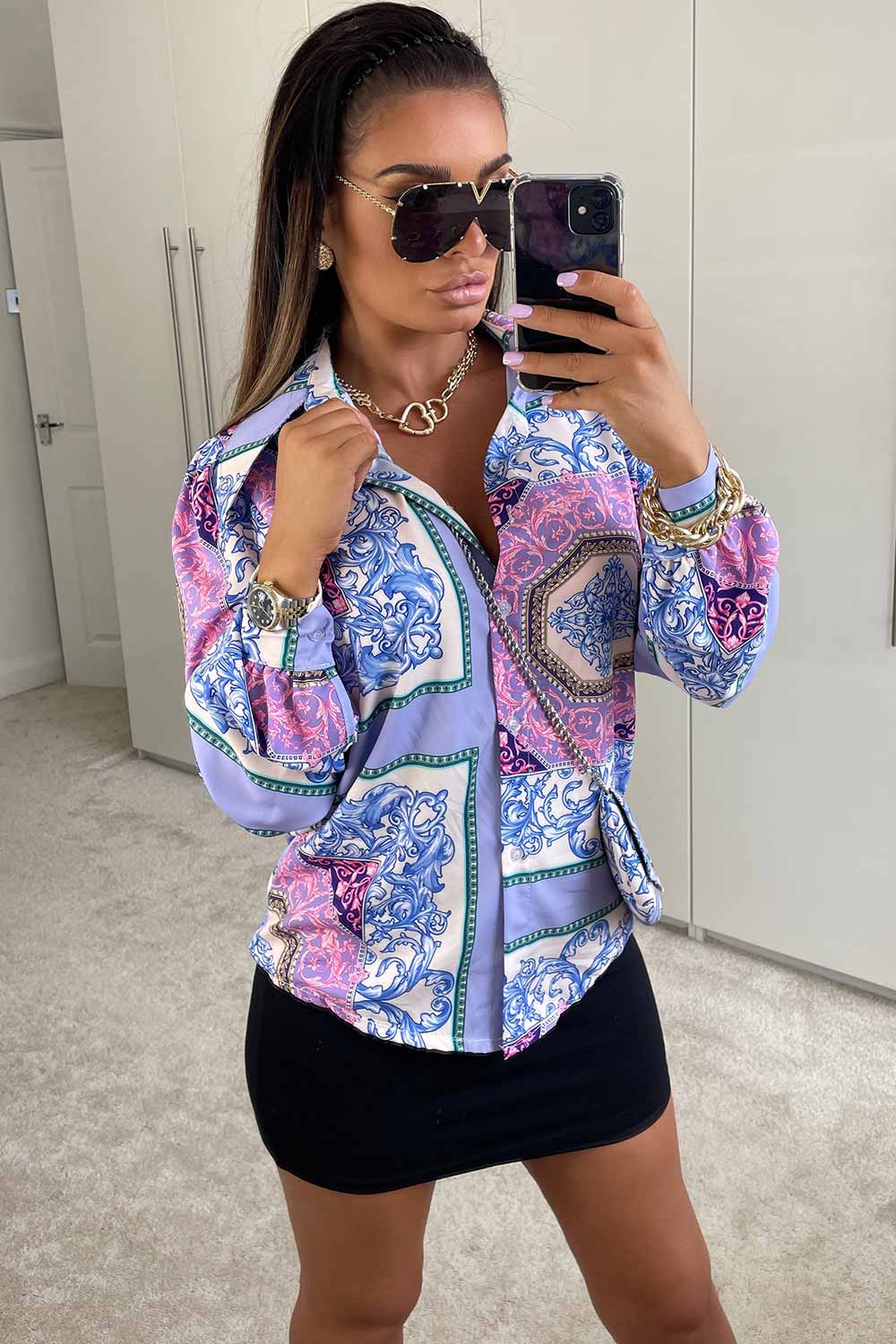 blue scarf print shirt uk