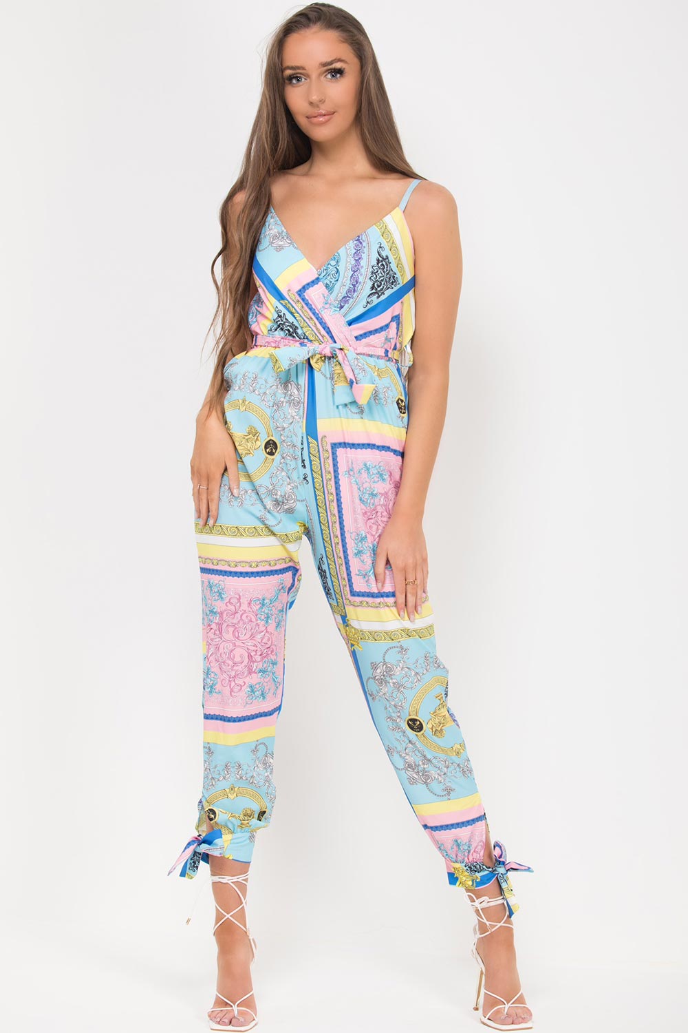 scarf print spaghetti strap jumpsuit