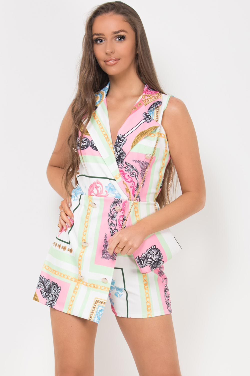 scarf print playsuit with matching bag