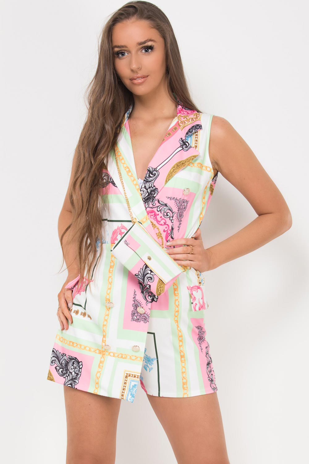 scarf print blazer playsuit with matching bag