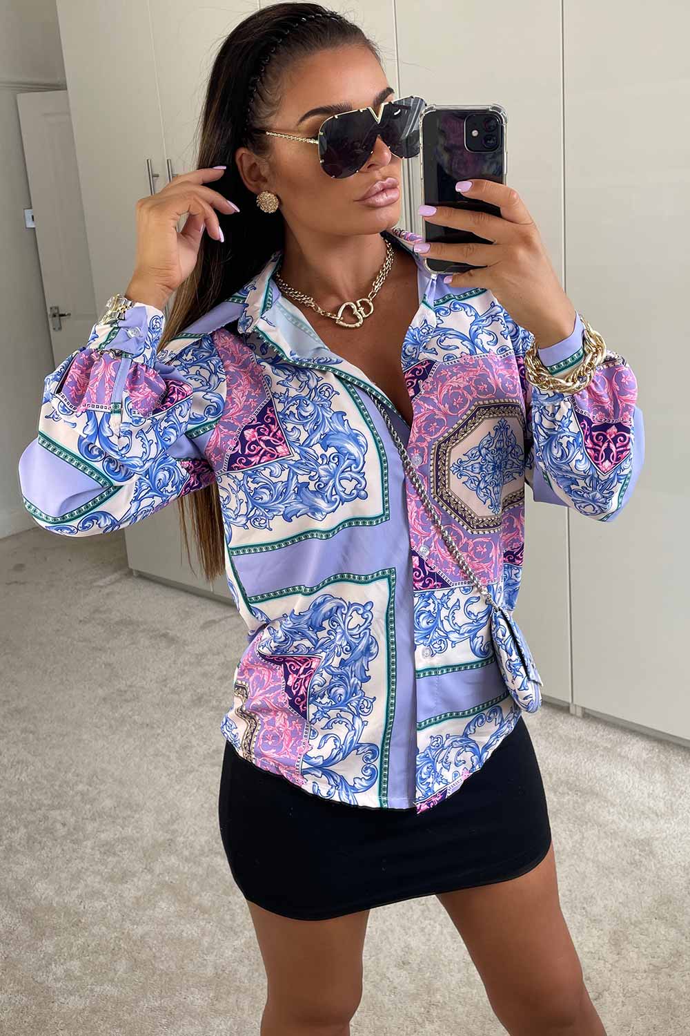 scarf print long sleeve shirt top with bag