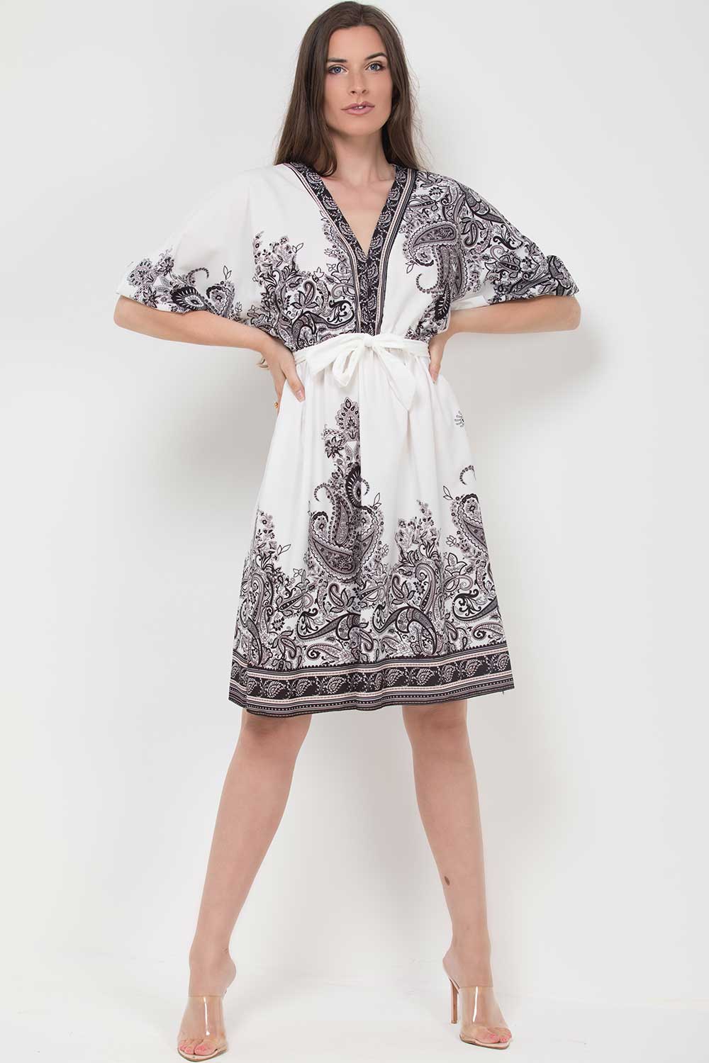 white paisley print skater summer dress