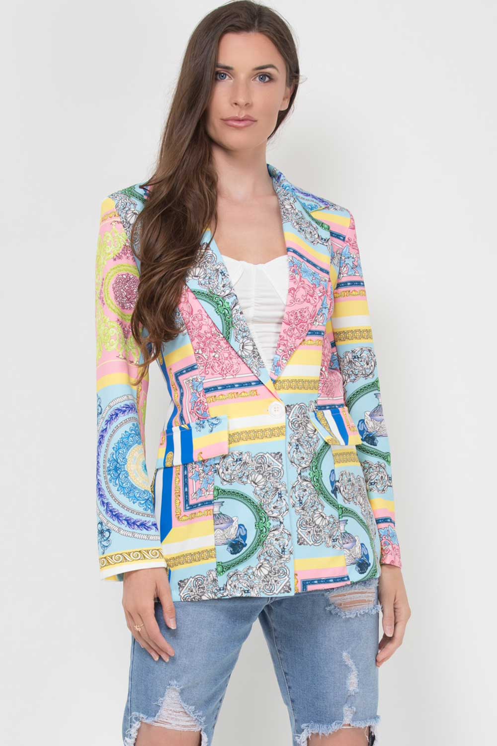 scarf print blazer jacket womens