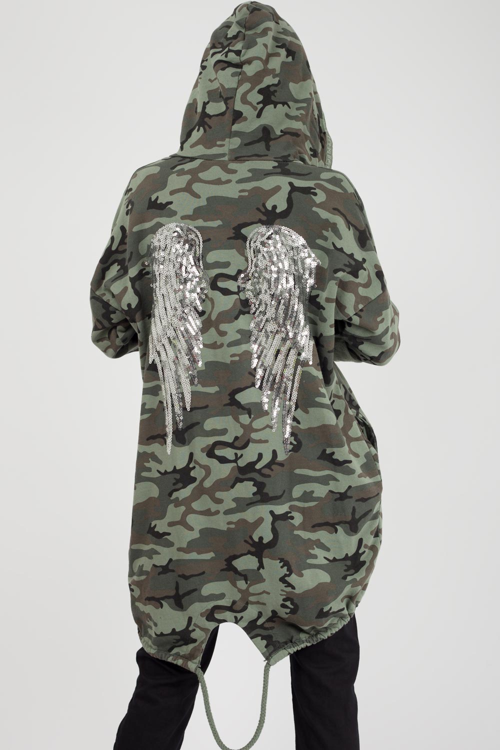 silver sequin wings detail hooded sweatshirt