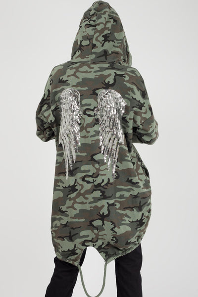 Sequin Wings Camouflage Oversized Hoodie