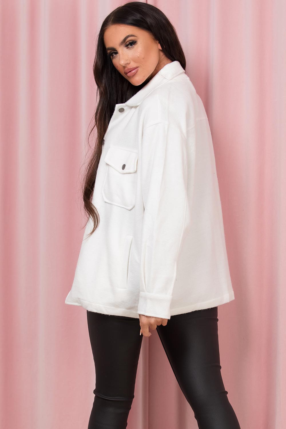 cream oversized shacket womens