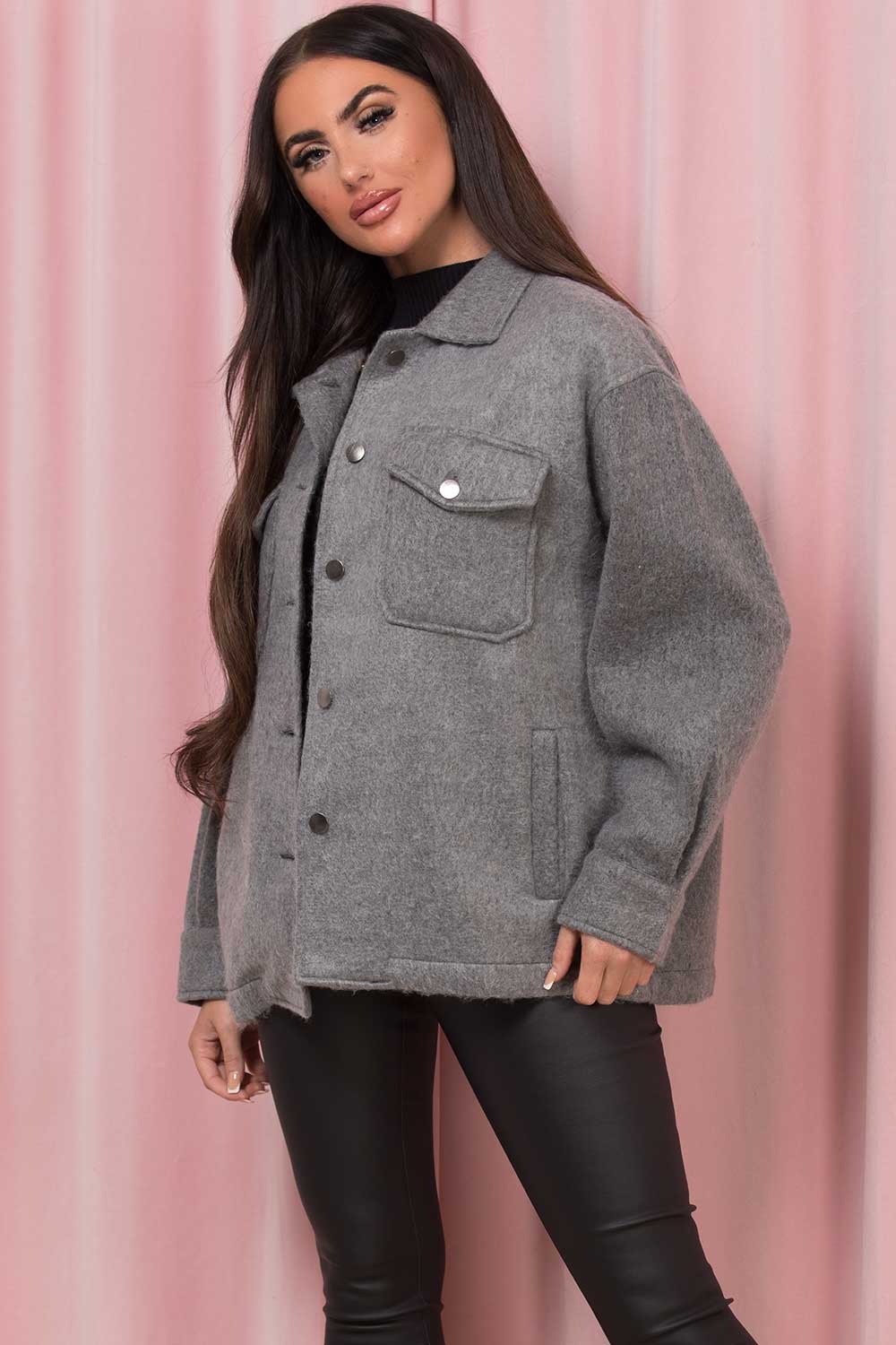 pocket front grey shacket