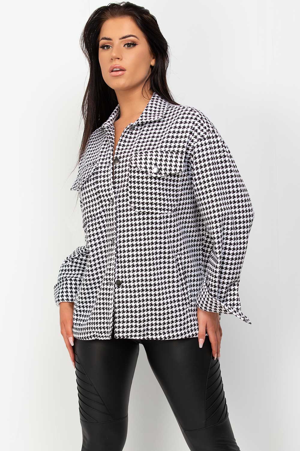 black white dogtooth oversized shacket