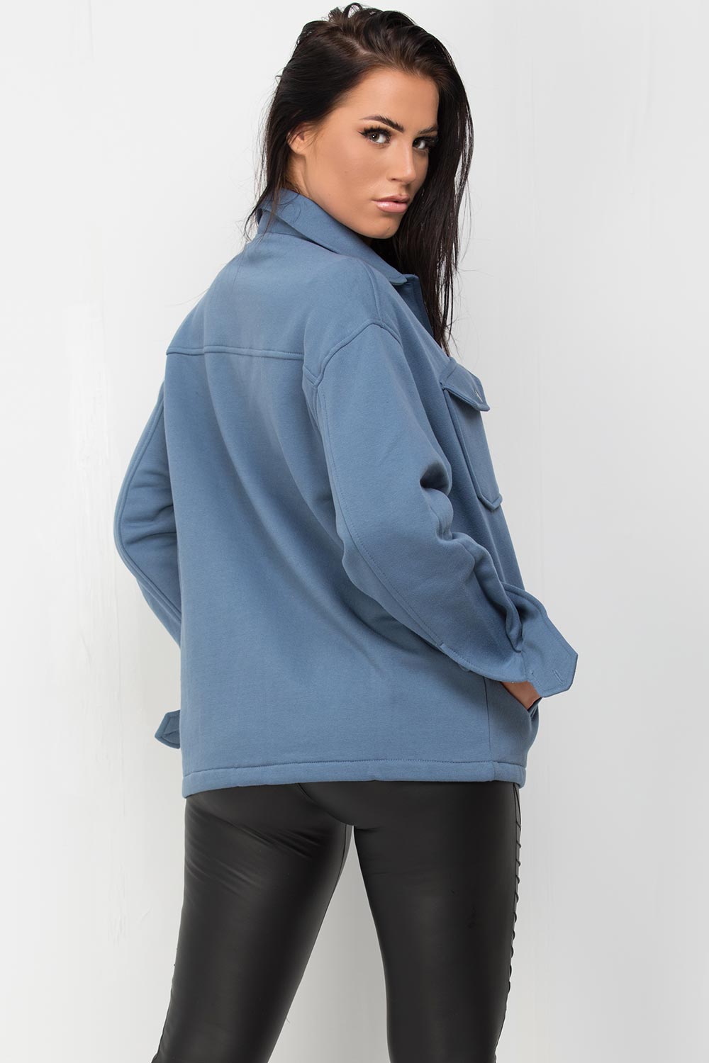 womens denim blue oversized shacket