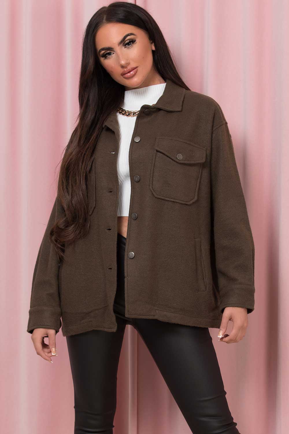 womens oversized khaki shacket