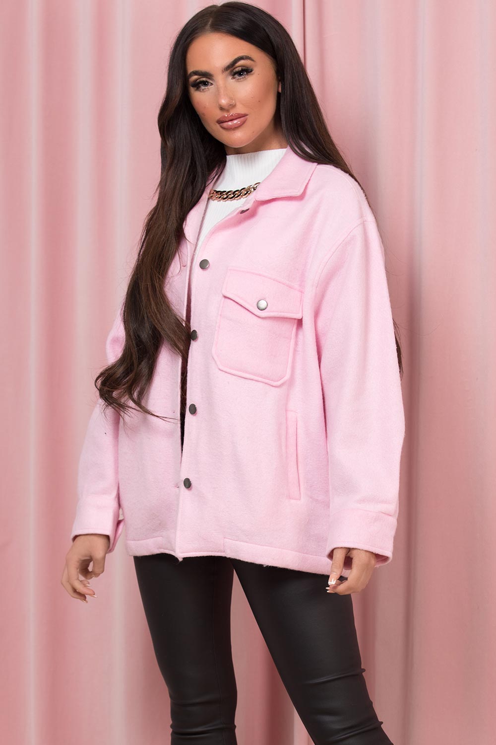 womens pink oversized shacket uk