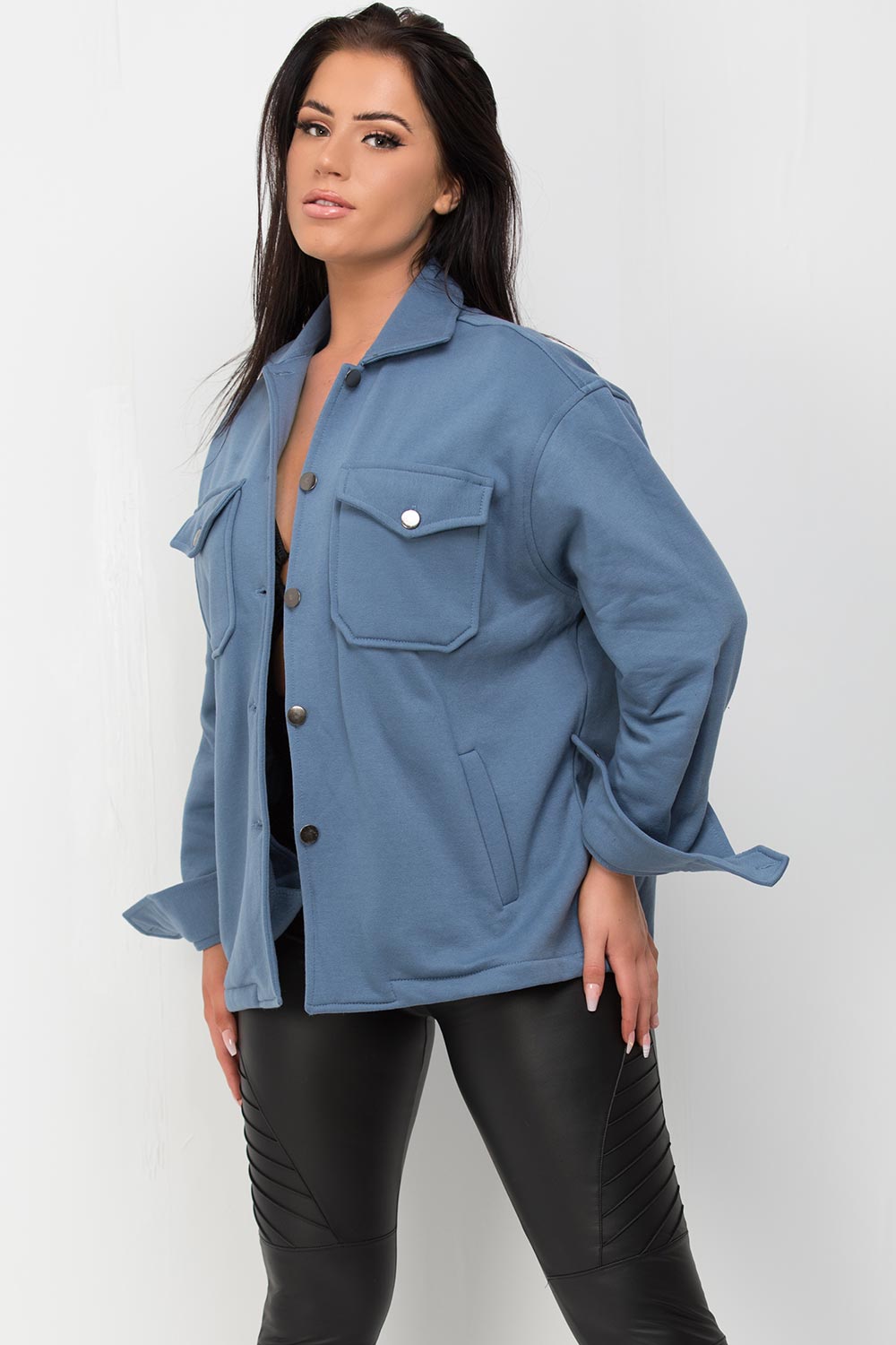 womens shacket denim blue