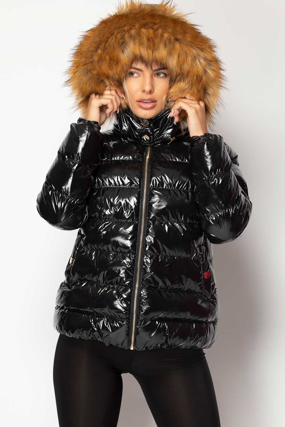 black wetlook jacket womens uk