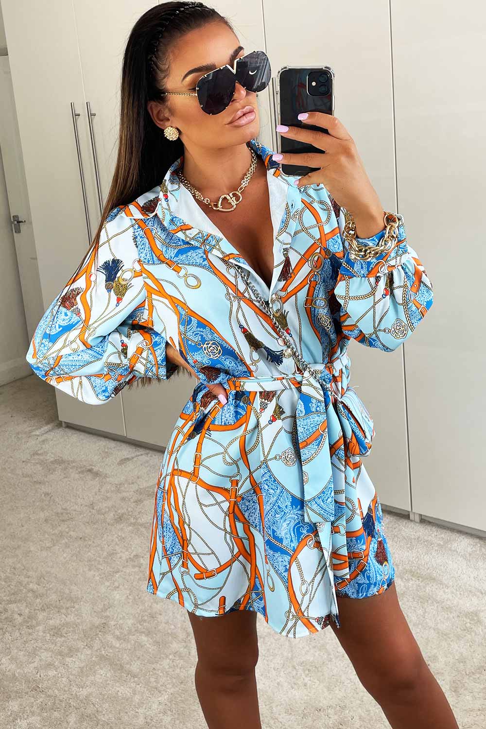 chain print shirt dress with matching bag uk