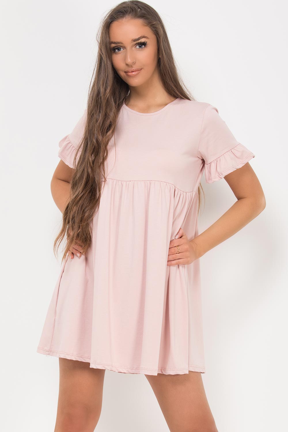 pink casual skater dress uk