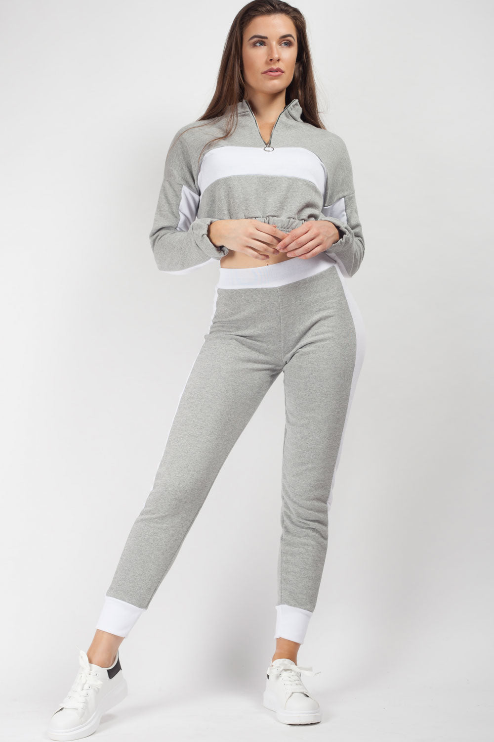 crop lounge wear co ord set grey