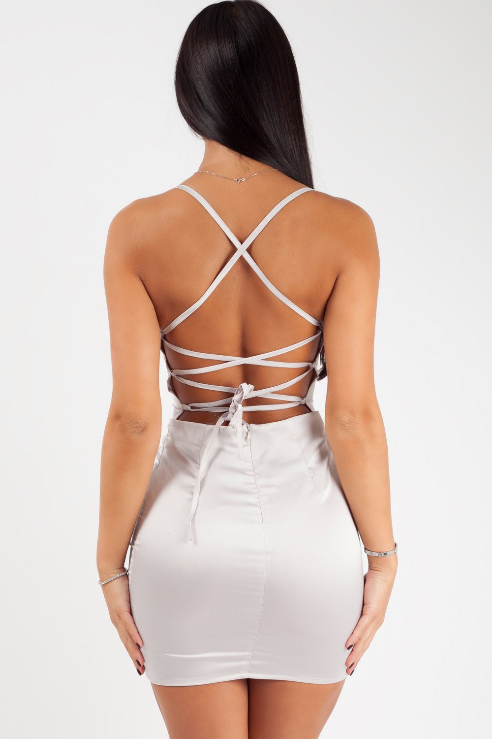 cowl neck satin dress silver