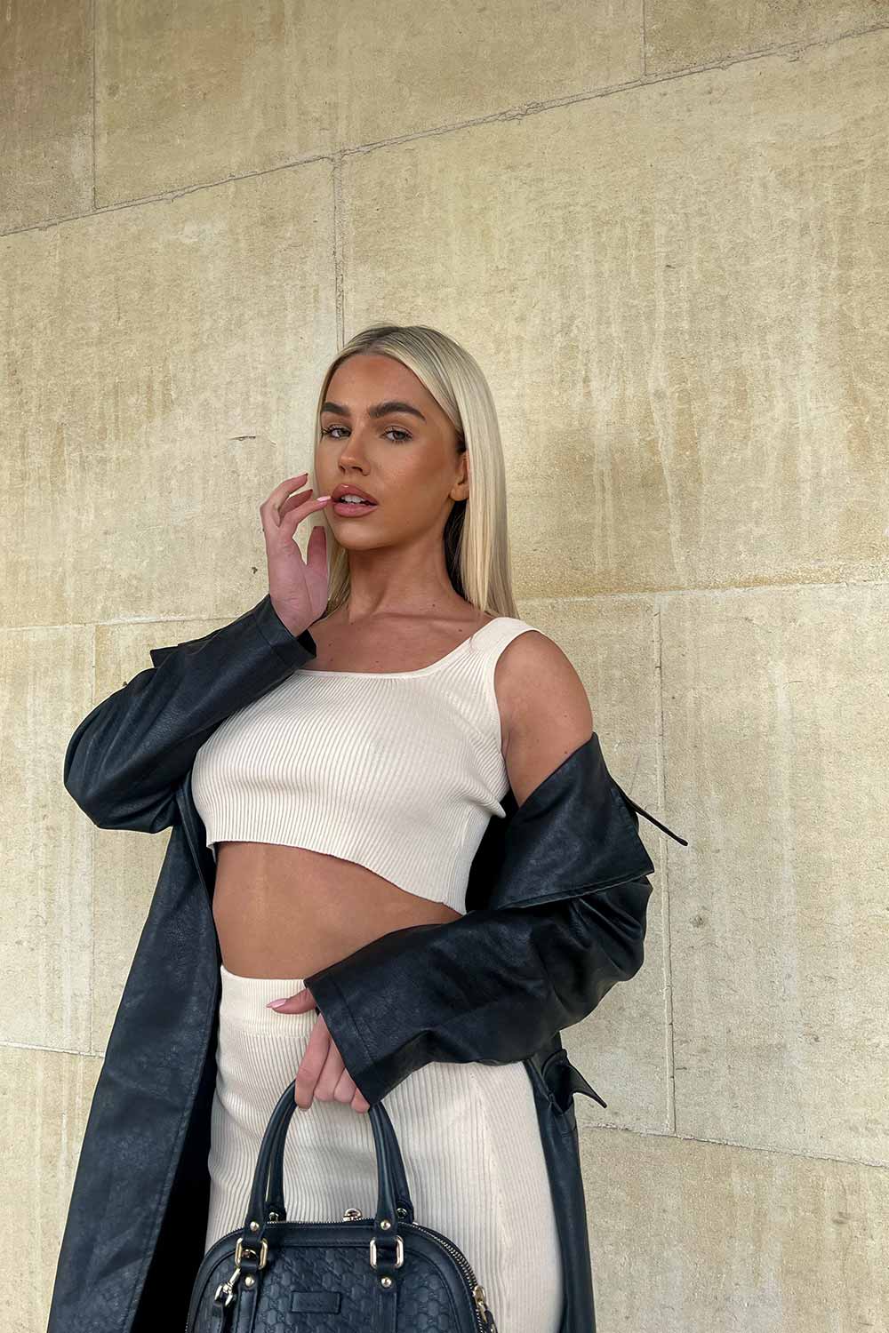 ribbed maxi skirt and top co ord set