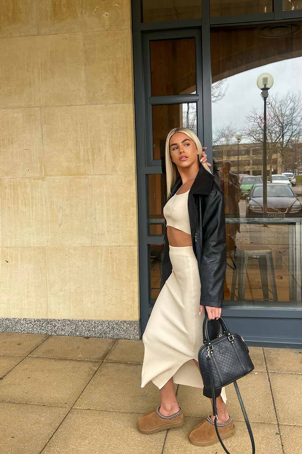 ribbed crop top and maxi skirt set