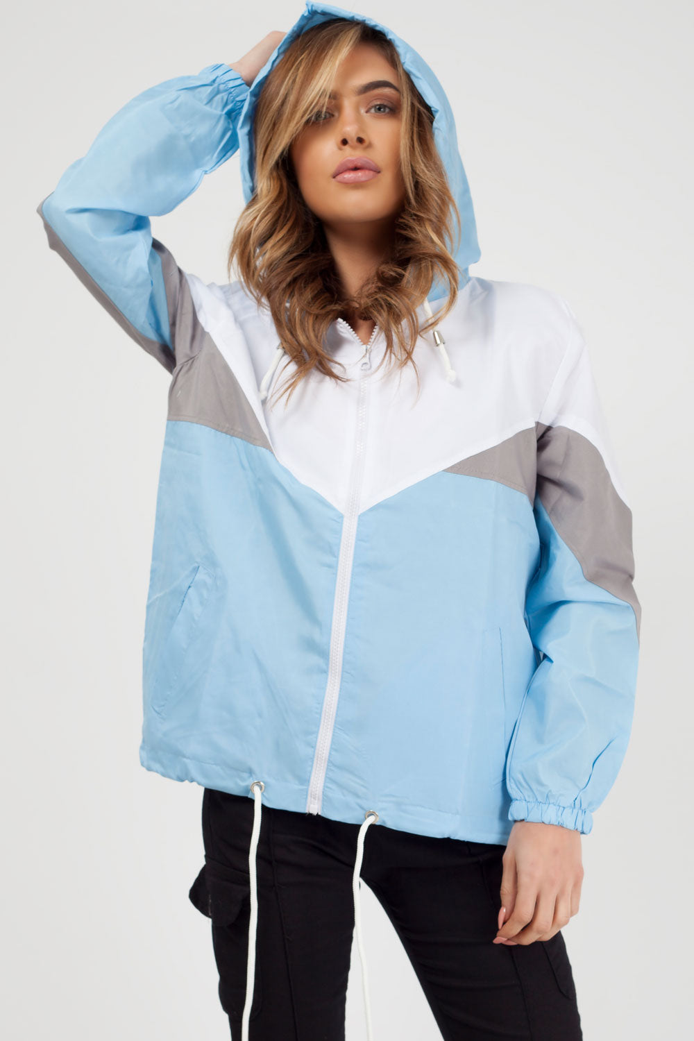 sky blue block windbreaker womens styledup fashion