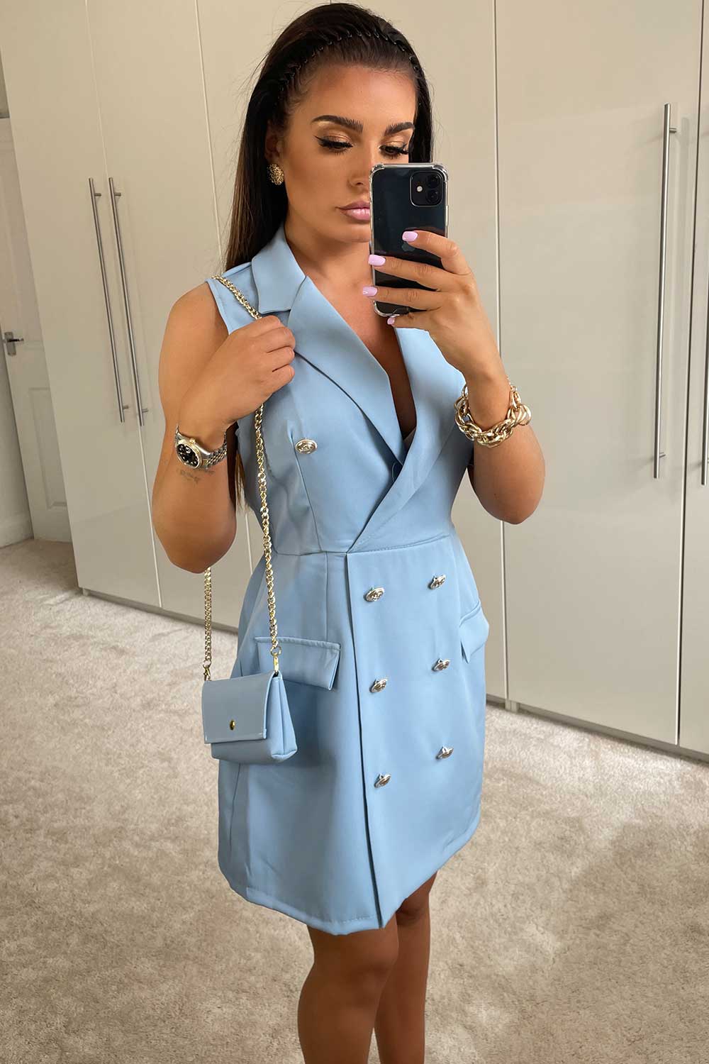 blazer dress with matching bag sky blue