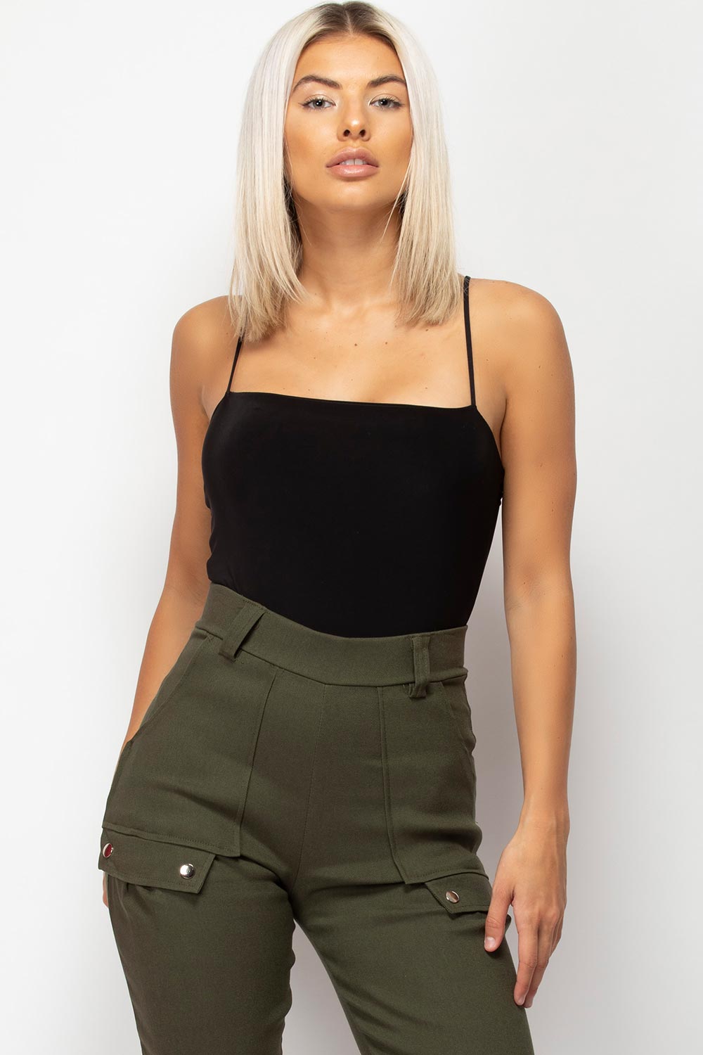 black square neck slinky bodysuit styledup fashion