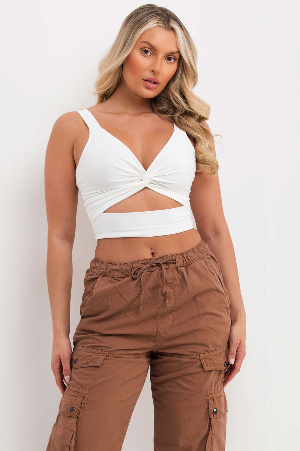 white crop top with twist front uk