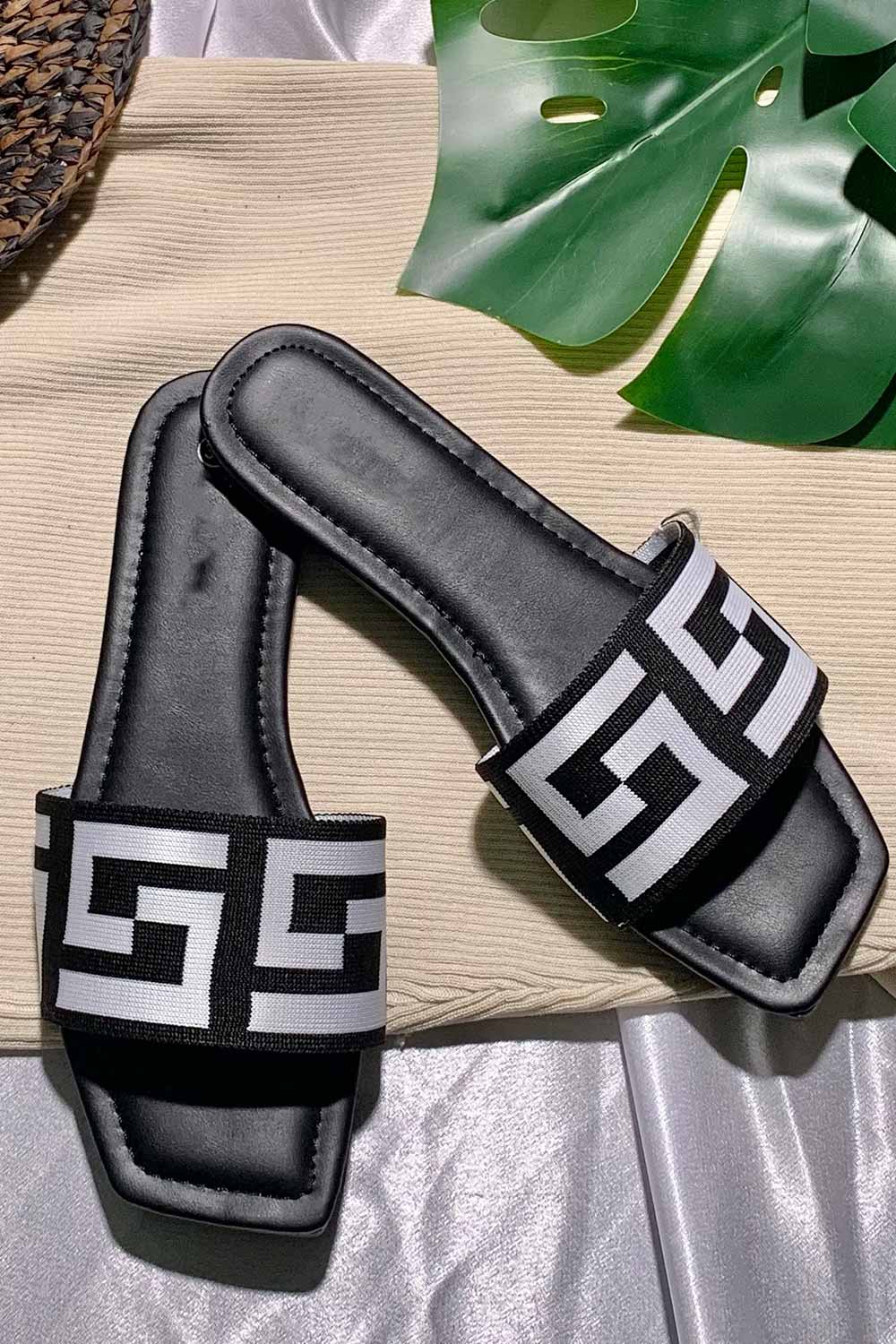 black flat slip on sliders womens