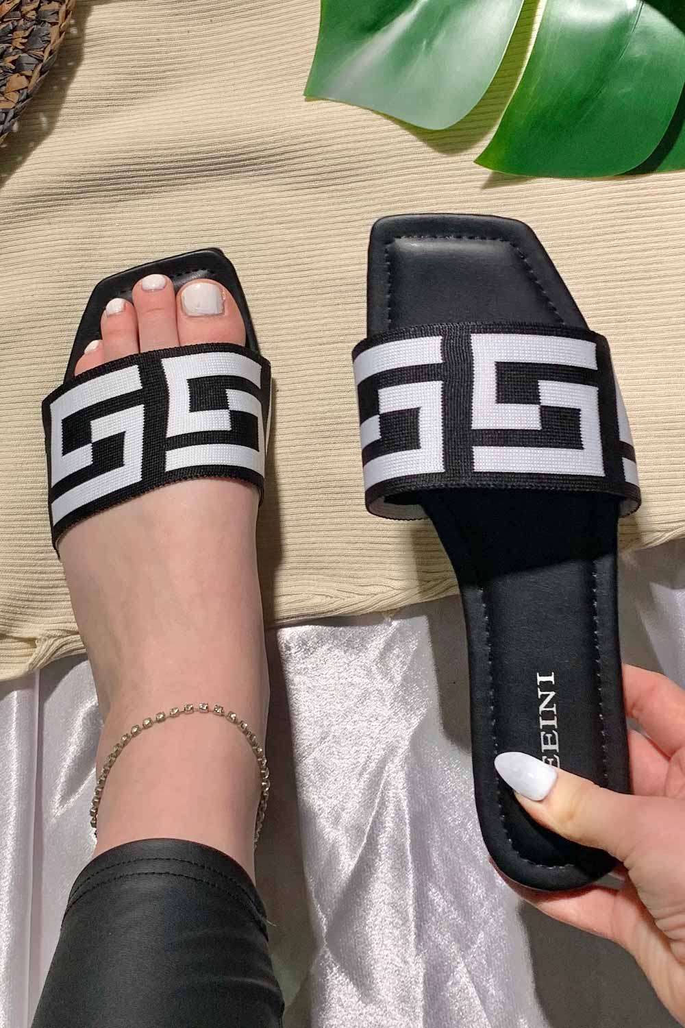womens black summer slip on sliders