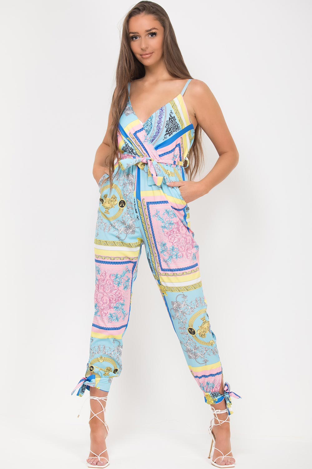 scarf print occasion jumpsuit