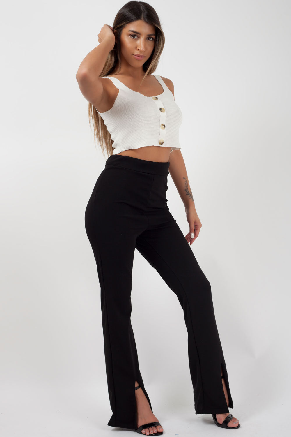 black split split ankle trousers styledup fashion