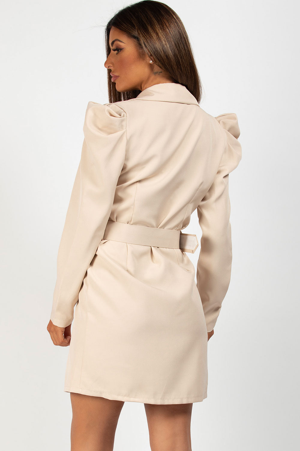 long puff sleeve blazer dress stone
