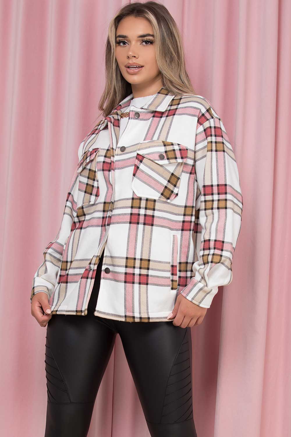 womens oversized check shacket
