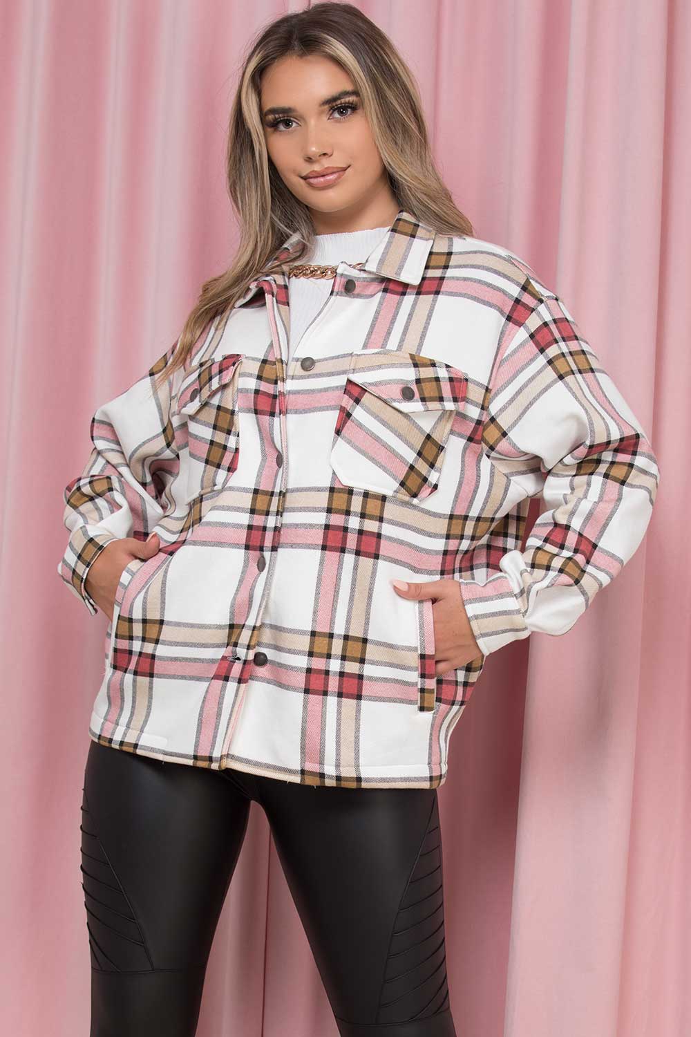 stone check shacket shirt womens