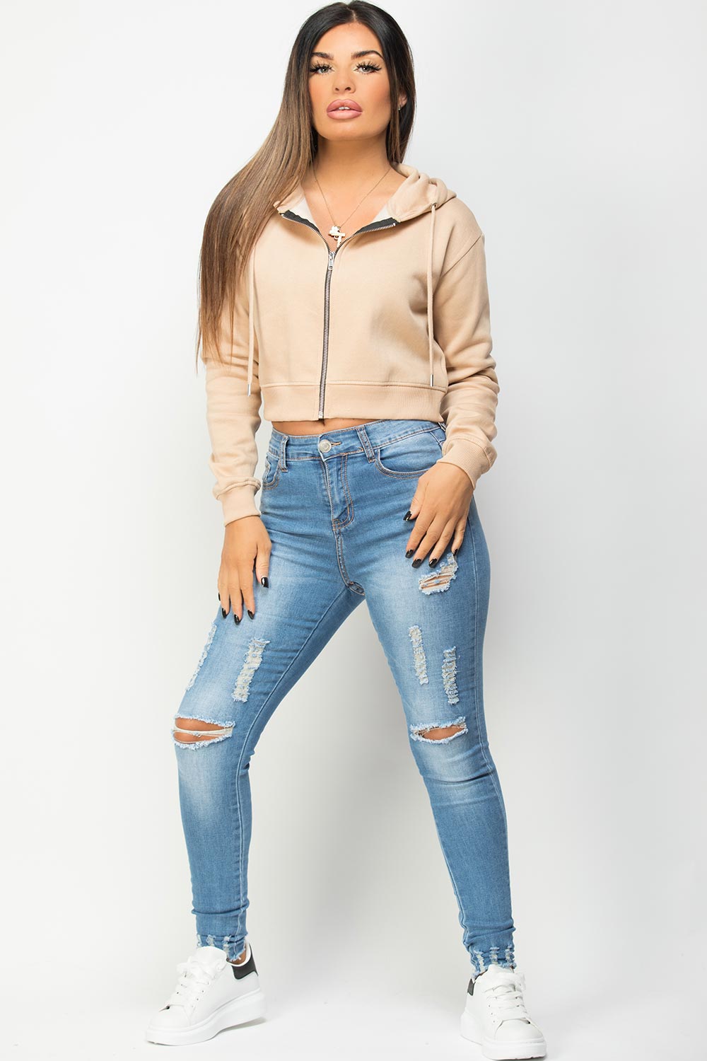 crop hooded sweatshirt stone