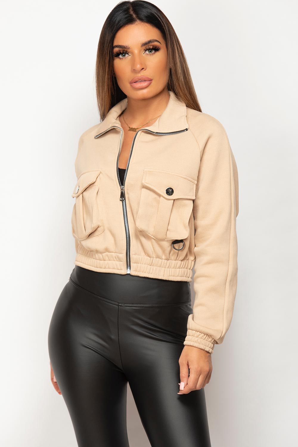 pocket front crop jacket