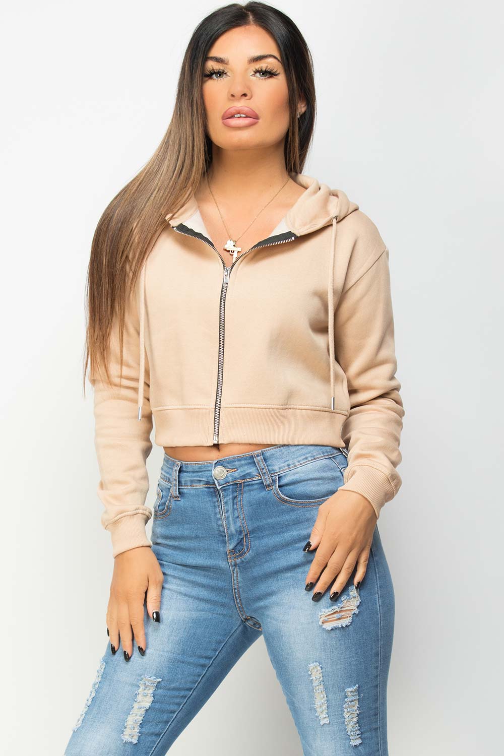 zip up crop hoodie